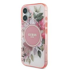 Guess Originální kryt GUESS IML Flower & Tonal Circle Magsafe GUHMP16MHFWBDCEP for Apple iPhone 16 Plus , barva růžová