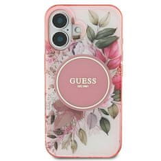 Guess Originální kryt GUESS IML Flower & Tonal Circle Magsafe GUHMP16MHFWBDCEP for Apple iPhone 16 Plus , barva růžová