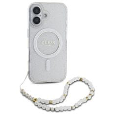 Guess Originální kryt GUESS IML Glitter with Pearl Strap Magsafe GUHMP16MHGCRELST for Apple iPhone 16 Plus , barva čirá