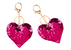 shumee Keychain Heart Flitry oboustranné stříbrné tmavě růžové