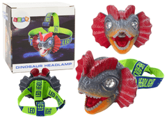 Lean-toys Svítilna Čelovka Dinosaurus Nastavitelná Řemínek 3 Led Diody