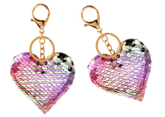 shumee Keychain Heart Flitry oboustranné stříbrně růžové