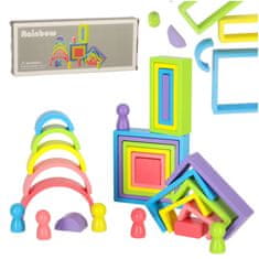 shumee Vzdělávací dřevěné kostky duhové puzzle Montessori puzzle duhové barevné