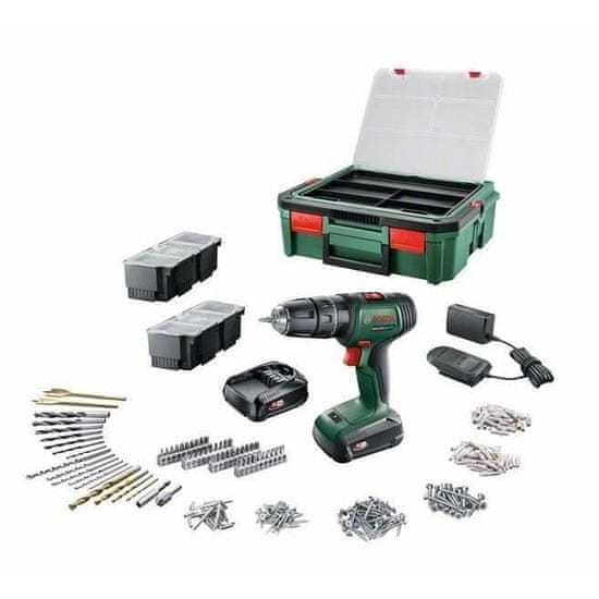 shumee Vrtačka Bosch UniversalDrill 18 (2 baterie 1,5 Ah + SystemBox + 241 příslušenství)