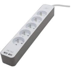 shumee CHACON Power strip 5 zásuvek 16 A se 2 USB porty a 1,5 m kabel HO5VV-F 3x1,5 mm² bílo-hnědý