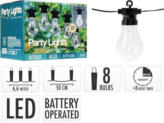 ProGarden Světelný řetěz žárovky LED PARTY 8 ks 6,6m KO-AF5500600