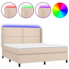 Vidaxl Box spring postel matrace a LED cappuccino 180x200cm umělá kůže