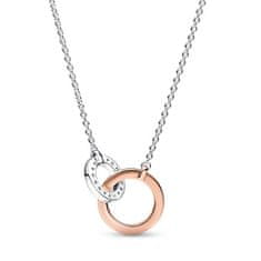 Pandora Stříbrný náhrdelník s bicolor přívěskem Rose Signature 382778C01-45