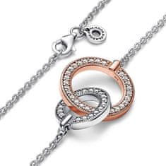 Pandora Stříbrný náhrdelník s bicolor přívěskem Rose Signature 382778C01-45