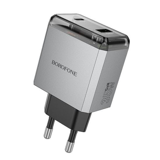 VšeNaMobily.cz Borofone síťová nabíječka BN20 Lena - USB + USB-C - PD 35W , barva šedá