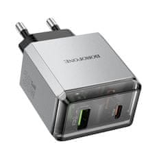 VšeNaMobily.cz Borofone síťová nabíječka BN20 Lena - USB + USB-C - PD 35W , barva šedá