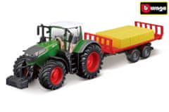 BBurago 10cm Farm Traktor na setrvačník s vlečkou a senem Fendt 1050 Vario