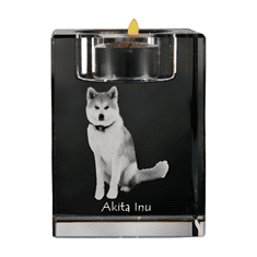 Artdog Akita, Akita Inu - svícen s fotkou pejska, křišťálový stojan na čajovou svíčku, personalizovaný dárek od Art-Dog