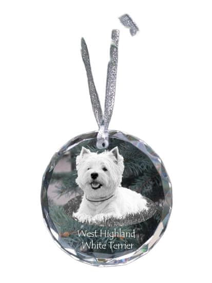 Artdog West Highland White Terrier, Westie - křišťálová cetka s fotkou, fotky pejska v křišťálu, personalizovaný přívěsek na vánoční stromeček od Art-Dog