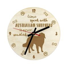 Artdog Australský ovčák, Aussie - hodiny se psem, dřevěné hodiny s rytinou, personalizované hodiny od Art-Dog