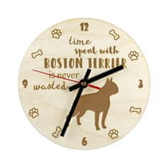 Artdog Boston Terrier, Boston Bull Terrier - hodiny se psem, dřevěné hodiny s rytinou, personalizované hodiny od Art-Dog