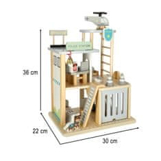 WOWO Dřevěná policejní stanice s autem a vrtulníkem – interaktivní hračka pro děti, rozvoj motoriky a představivosti