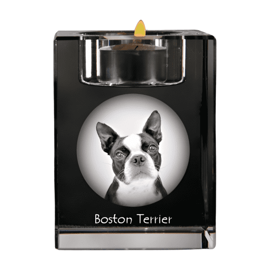 Artdog Boston Terrier, Boston Bull Terrier - svícen s fotkou psa, křišťálový stojan na čajovou svíčku, personalizovaný dárek od Art-Dog