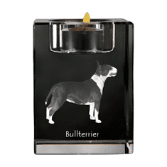 Artdog Bull Terrier, Bull Terrier - svícen s fotkou psa, křišťálový stojan na čajovou svíčku, personalizovaný dárek Art-Dog