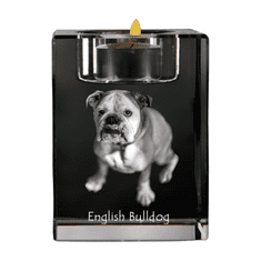 Artdog Anglický buldok, Bulldog - svícen s fotkou psa, křišťálový stojánek na čajovou svíčku, personalizovaný dárek od Art-Dog