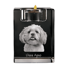 Artdog Lhasa Apso - svícen s fotkou psa, křišťálový stojan na čajovou svíčku, personalizovaný dárek od Art-Dog