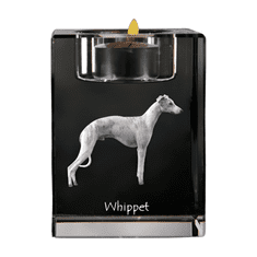 Artdog Whippet, English Greyhound - svícen s fotkou psa, křišťálový stojan na čajovou svíčku, personalizovaný dárek Art-Dog