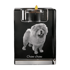 Artdog Chow Chow - svícen s fotkou pejska, křišťálový stojánek na čajovou svíčku, personalizovaný dárek od Art-Dog