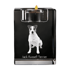 Artdog Jack Russell Terrier - svícen s fotkou psa, křišťálový stojánek na čajovou svíčku, personalizovaný dárek od Art-Dog