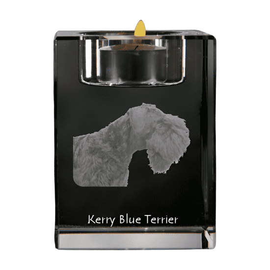 Artdog Kerry Blue Terrier, Irish Blue Terrier - svícen s fotkou pejska, křišťálový stojan na čajovou svíčku, personalizovaný dárek Art-Dog