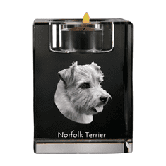 Artdog Norfolk Terrier - svícen s fotkou psa, křišťálový stojan na čajovou svíčku, personalizovaný dárek od Art-Dog