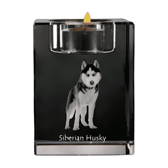 Artdog Sibiřský husky, Sibiřský husky - svícen s fotkou psa, křišťálový stojan na čajovou svíčku, personalizovaný dárek od Art-Dog