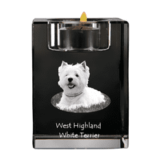 Artdog West Highland White Terrier, Westie - svícen s fotkou psa, křišťálový stojan na čajovou svíčku, personalizovaný dárek od Art-Dog