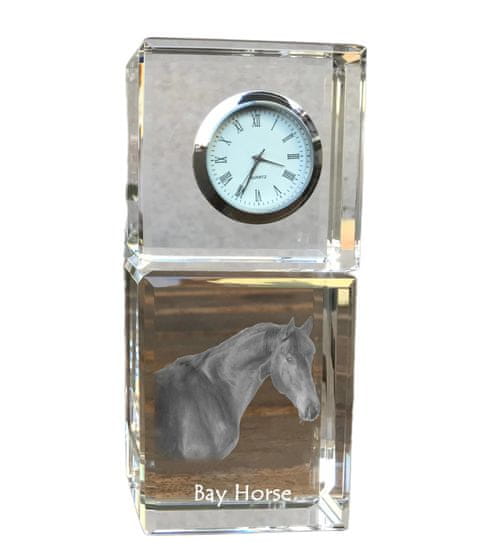 Artdog Bay horse - křišťálové hodinky s fotografií, fotografie koně v krystalu, personalizované stolní hodiny od Art-Dog