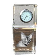 Artdog Devon Rex - křišťálové hodinky s fotkou, fotka kočky v křišťálu, personalizované stolní hodiny od Art-Dog