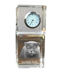 Artdog Scottish fold - křišťálové hodinky s fotkou, fotka kočky v křišťálu, personalizované stolní hodiny od Art-Dog