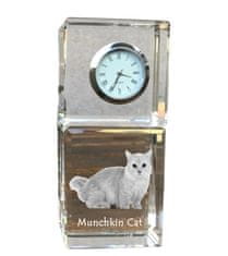 Artdog Munchkin cat - křišťálové hodinky s fotkou, fotka kočky v krystalu, personalizované stolní hodiny od Art-Dog