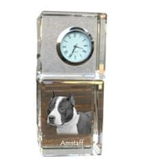 Artdog Americký stafordšírský teriér, Amstaff, Amstaf - křišťálové hodinky s fotkou, fotka psa v křišťálu, personalizované stolní hodiny od Art-Dog