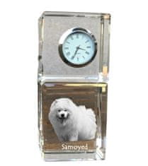 Artdog Samojed, Samojed, Samojedskaja - křišťálové hodinky s fotkou, fotka psa v křišťálu, personalizované stolní hodiny od Art-Dog