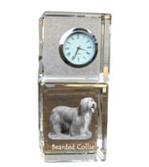 Artdog Bearded Collie, Highland Collie - křišťálové hodinky s fotkou, fotka psa v krystalu, personalizované stolní hodiny od Art-Dog