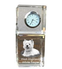 Artdog West Highland White Terrier, Westie - křišťálové hodinky s fotografií, fotka psa v krystalu, personalizované stolní hodiny od Art-Dog