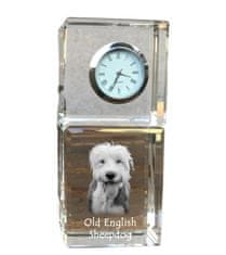 Artdog Old English Sheepdog - křišťálové hodinky s fotkou, fotka psa v křišťálu, personalizované stolní hodiny od Art-Dog