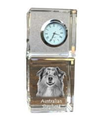 Artdog Australský ovčák, Aussie - křišťálové hodinky s fotografií, fotografie psa v krystalu, personalizované stolní hodiny od Art-Dog