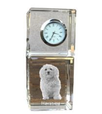 Artdog Havanese, Havanese - křišťálové hodinky s fotkou, fotka psa v křišťálu, personalizované stolní hodiny od Art-Dog