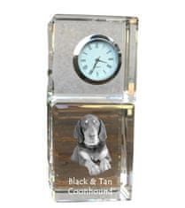 Artdog Black and tan coonhound I - křišťálové hodinky s fotkou, fotkou psa v křišťálu, personalizované stolní hodiny od Art-Dog