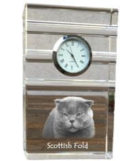 Artdog Scottish fold - skleněné hodiny s fotkou, fotkou kočky v křišťálu, personalizované stojací hodinky do kanceláře od Art-Dog