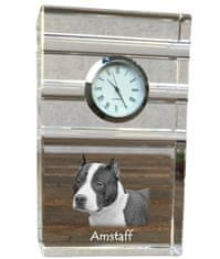 Artdog Americký stafordšírský teriér, Amstaff, Amstaf - skleněné hodiny s fotkou, fotkou psa v křišťálu, personalizované stojící hodinky do kanceláře od Art-Dog