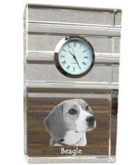 Artdog Beagle - skleněné hodiny s fotkou, fotkou psa v křišťálu, personalizované stojací hodinky do kanceláře od Art-Dog