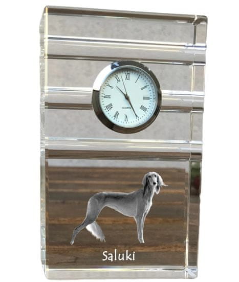 Artdog Perský chrt, Saluki I - skleněné hodiny s fotkou, fotkou psa v křišťálu, personalizované stojící hodinky do kanceláře od Art-Dog