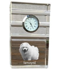 Artdog Samojed, Samojed, Samojedskaja - skleněné hodiny s fotkou, fotkou psa v křišťálu, personalizované stojící hodinky do kanceláře od Art-Dog