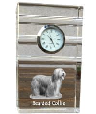 Artdog Bearded Collie, Highland Collie - skleněné hodiny s fotkou, fotkou psa v křišťálu, personalizované stojící hodinky do kanceláře od Art-Dog